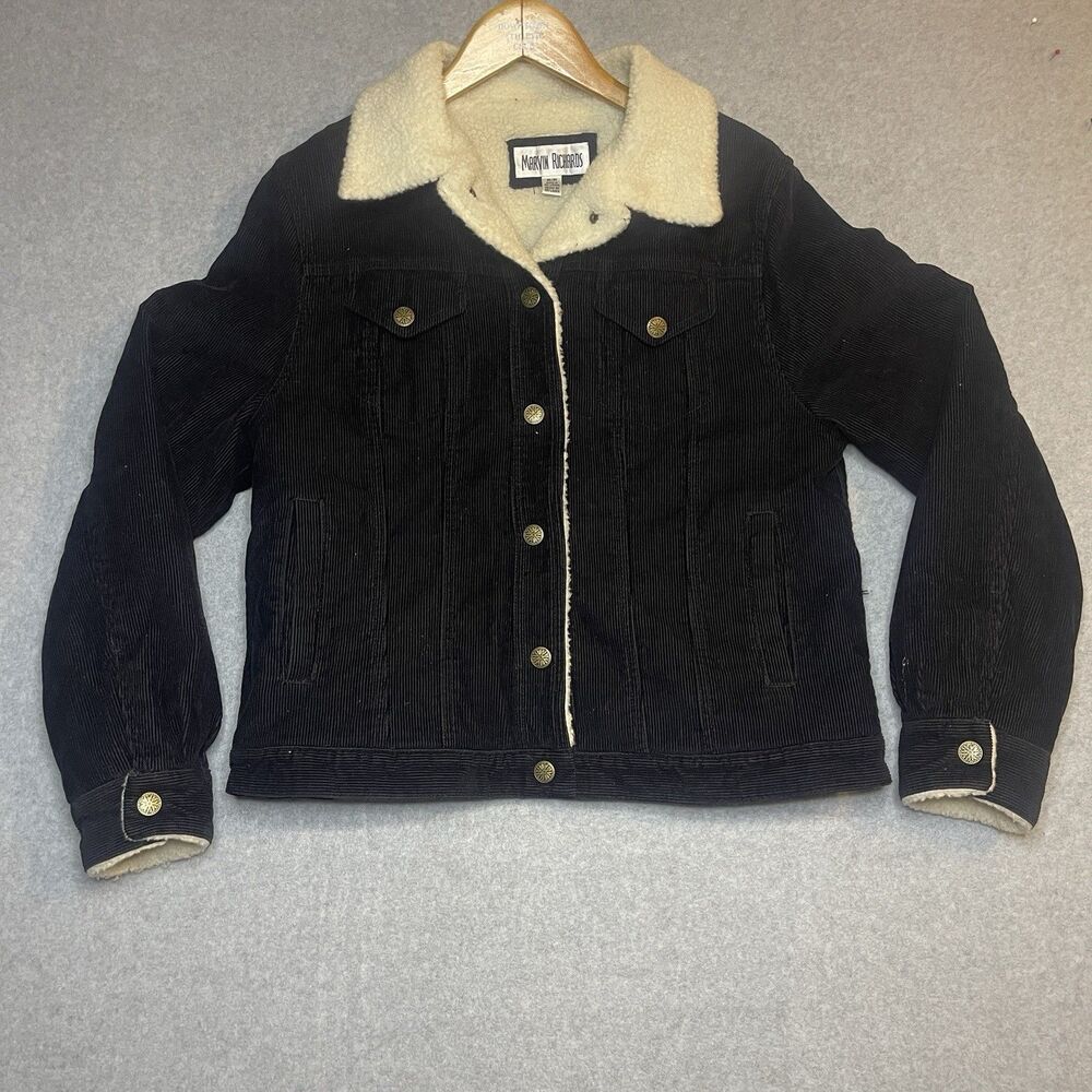 Marvin Richards Black Sherpa Lined Button Trucker Jacket Men M Outdoor Winter